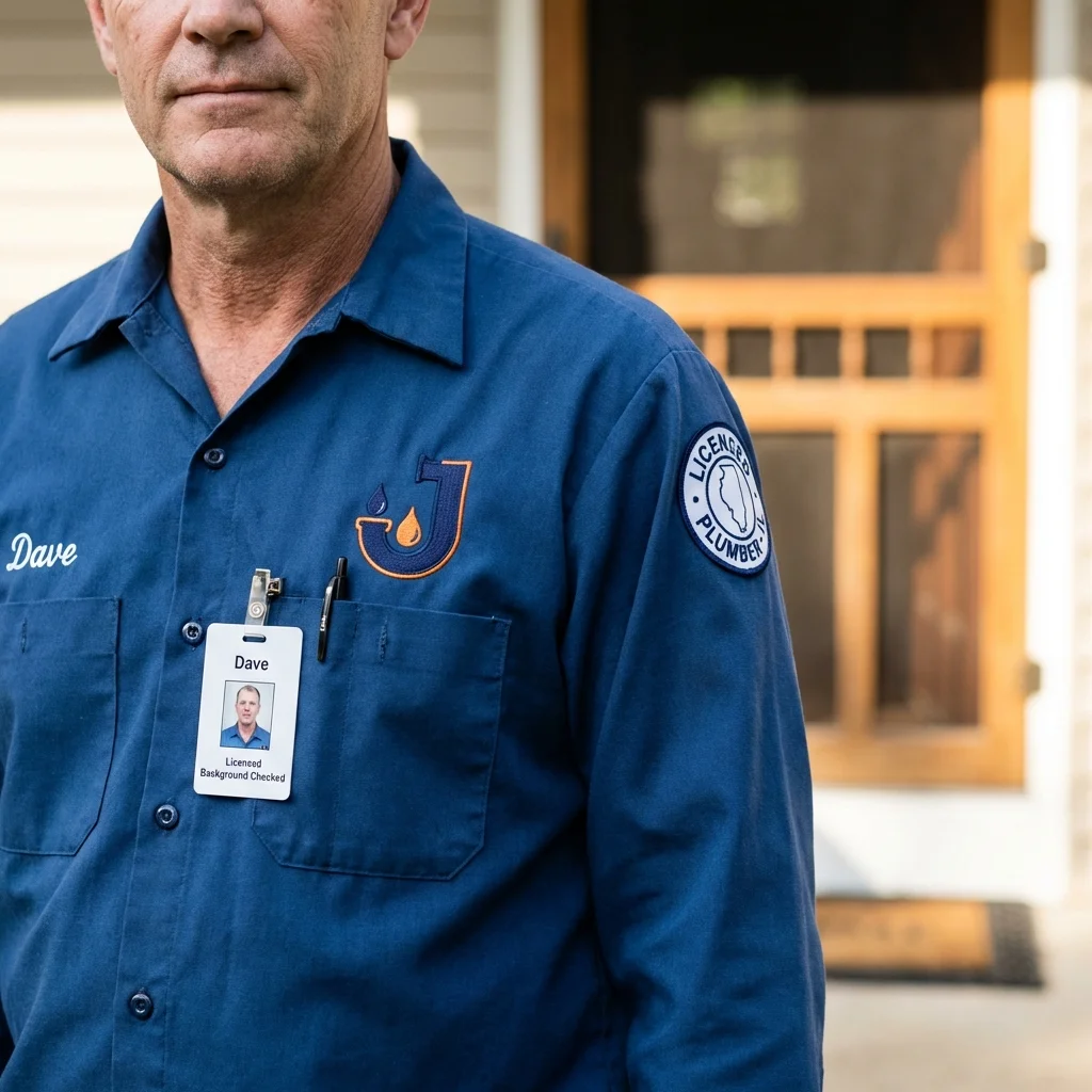 Licensed plumber showing ID badge in Springfield, IL