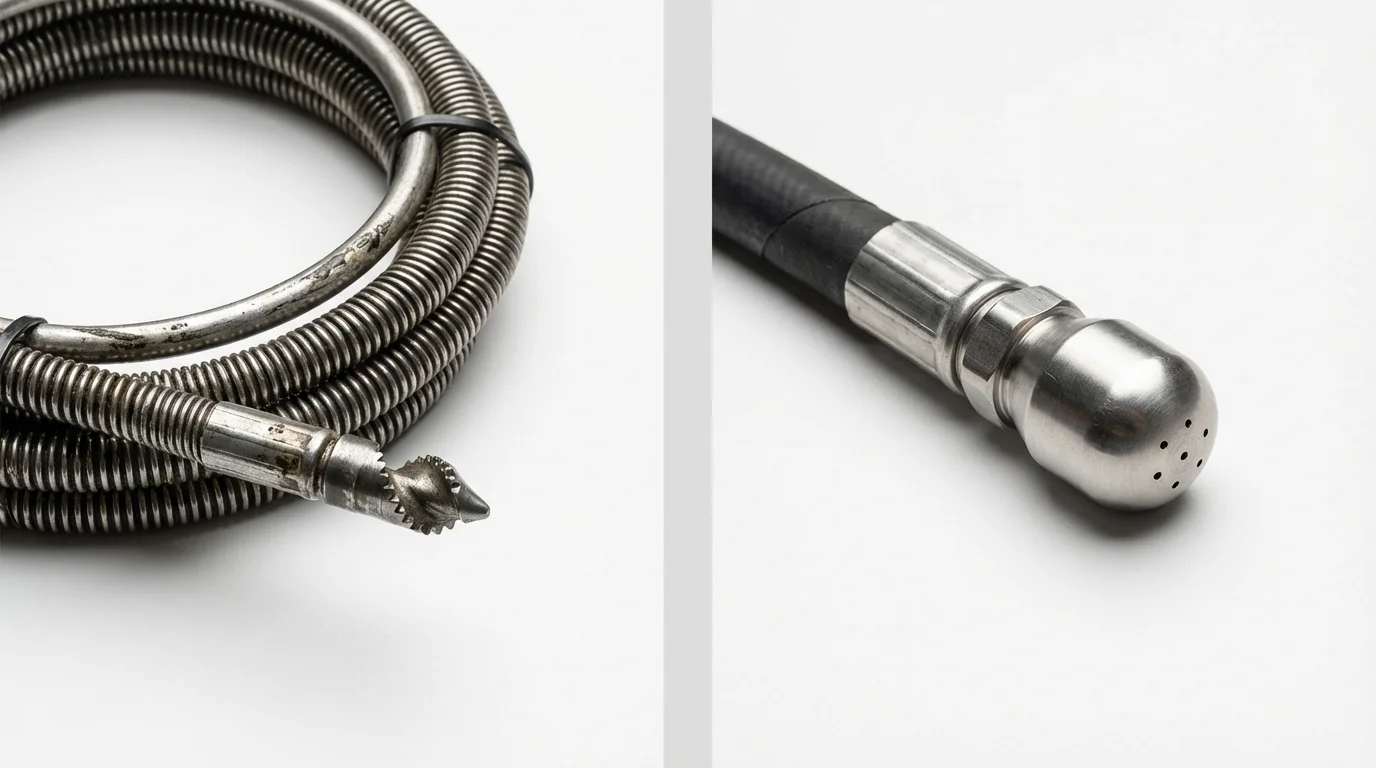 Drain snake cable and hydro jetting nozzle used for drain cleaning in Springfield, IL