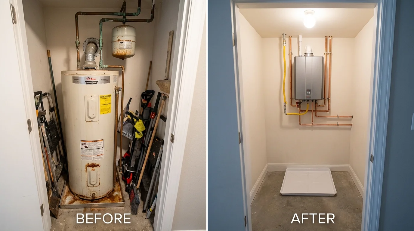 Tank water heater versus wall-mounted tankless unit comparison for Springfield, IL homeowners